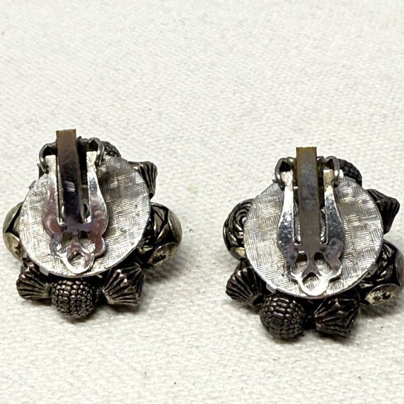 Vintage Bead Cluster‎ Earrings Silver Gray Clip-On Retro Dark Classic - Picture 5 of 8